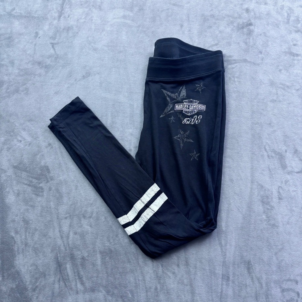 Harley-Davidson Womens Black Graphic Star Leggings Est 03 Varsity Stripe Size M